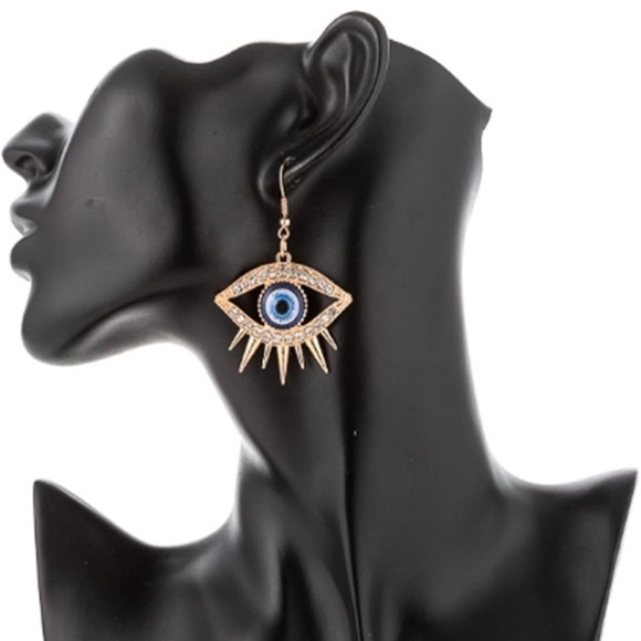 NWOT Rhinestone Evil Eye Statement Drop Earrings - Picture 3 of 4